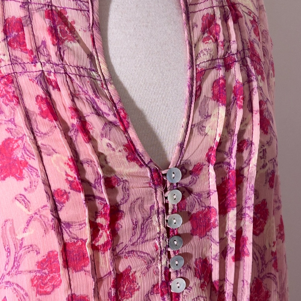 Free People Pink Long Sleeve Plunge Sundress
